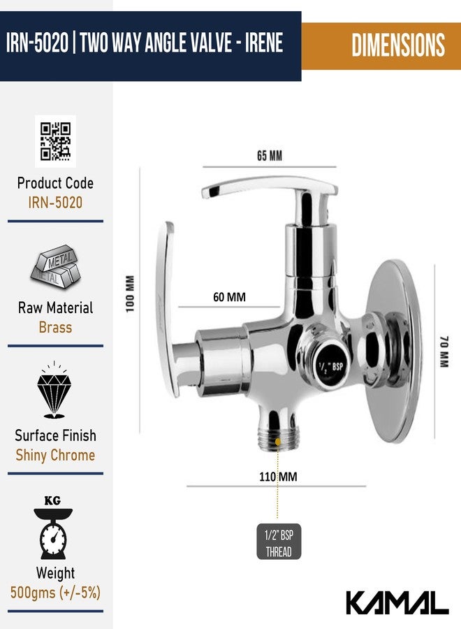Kamal Brass Two in One Angle Cock Tab with Wall Flange - Irene | Wall Mount Installation | Chrome Finish - Silver (Pack of 1) - Image 4